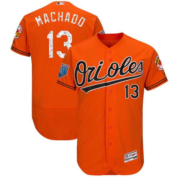 Men's Baltimore Orioles #13 Manny Machado Majestic Orange 2018 Spring Training Flex Base Player Jersey