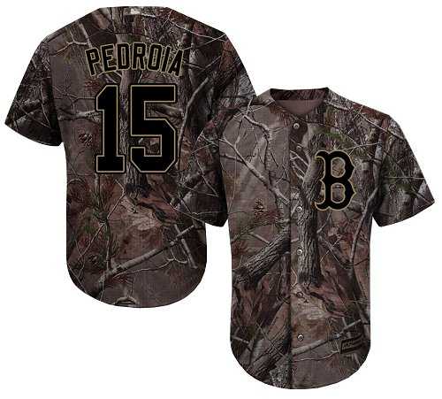 Men's Boston Red Sox #15 Dustin Pedroia Camo Realtree Collection Cool Base Stitched MLB