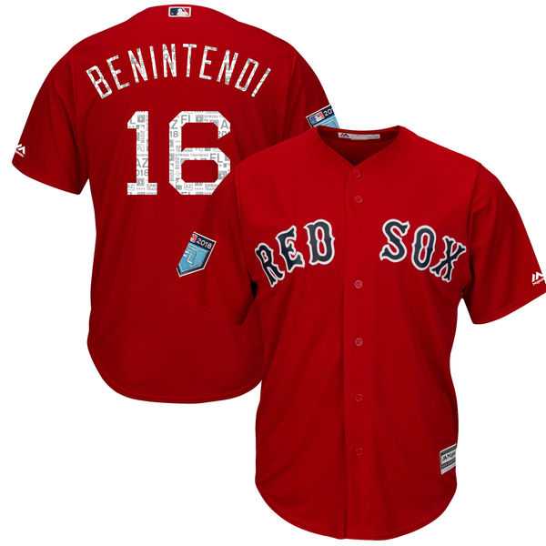 Men's Boston Red Sox #16 Andrew Benintendi Majestic Scarlet 2018 Spring Training Cool Base Player Jersey