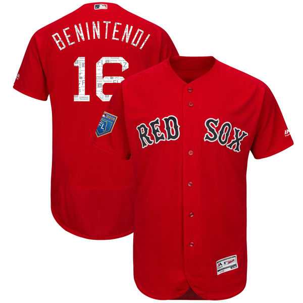 Men's Boston Red Sox #16 Andrew Benintendi Majestic Scarlet 2018 Spring Training Flex Base Player Jersey