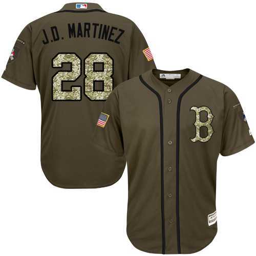Men's Boston Red Sox #28 J. D. Martinez Green Salute to Service Stitched Baseball Jersey