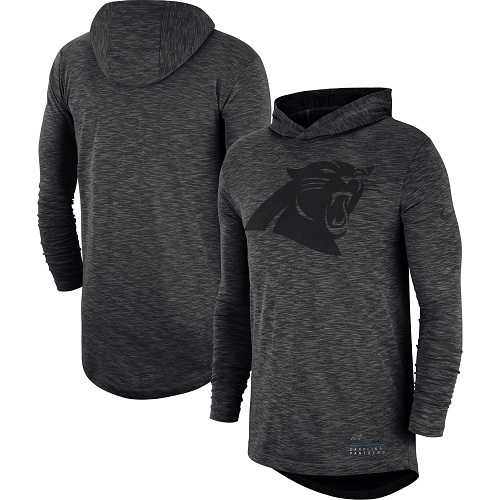Men's Carolina Panthers Nike Heathered Charcoal Fan Gear Tonal Slub Hooded Long Sleeve T-Shirt