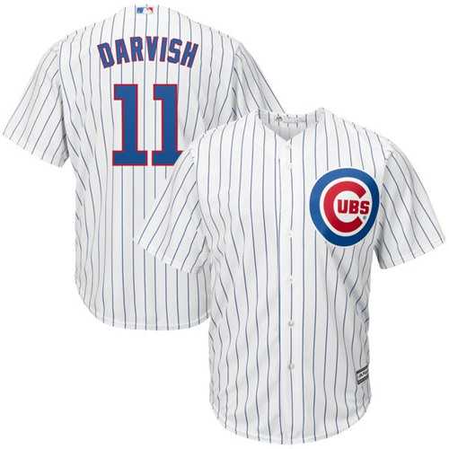 Men's Chicago Cubs #11 Yu Darvish White Strip New Cool Base Stitched MLB