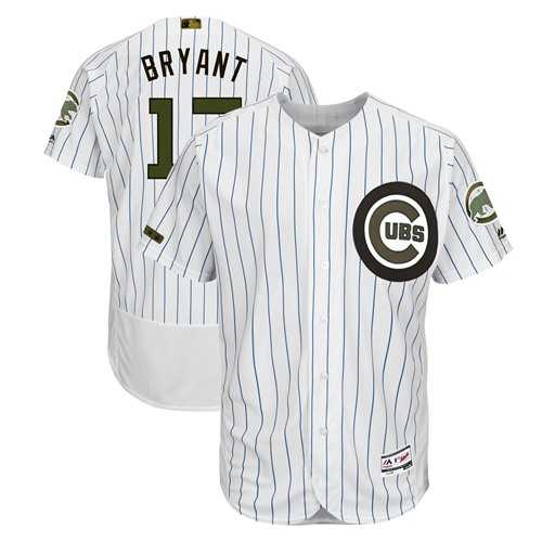 Men's Chicago Cubs #17 Kris Bryant White(Blue Strip) Flexbase Authentic Collection 2018 Memorial Day Stitched MLB Jersey