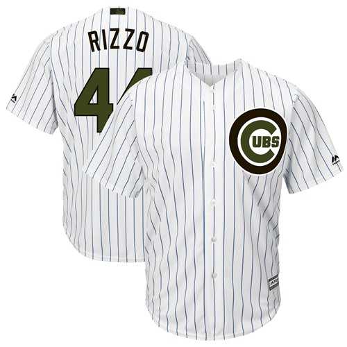 Men's Chicago Cubs #44 Anthony Rizzo White(Blue Strip) New Cool Base 2018 Memorial Day Stitched MLB Jersey