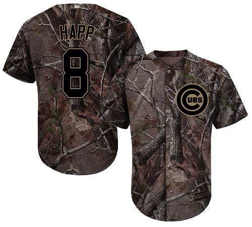 Men's Chicago Cubs #8 Ian Happ Camo Realtree Collection Cool Base Stitched MLB