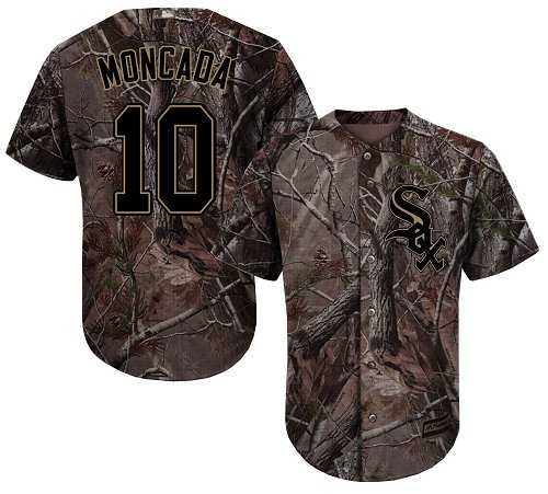 Men's Chicago White Sox #10 Yoan Moncada Camo Realtree Collection Cool Base Stitched MLB