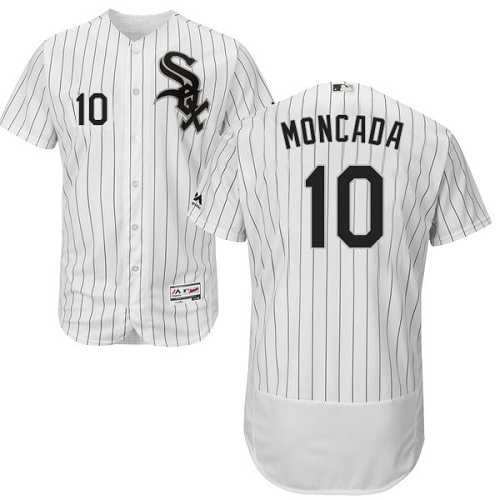 Men's Chicago White Sox #10 Yoan Moncada White(Black Strip) Flexbase Authentic Collection Stitched MLB