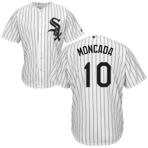 Men's Chicago White Sox #10 Yoan Moncada White(Black Strip) New Cool Base Stitched MLB