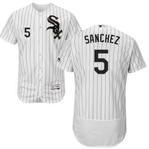 Men's Chicago White Sox #5 Yolmer Sanchez White(Black Strip) Flexbase Authentic Collection Stitched MLBs