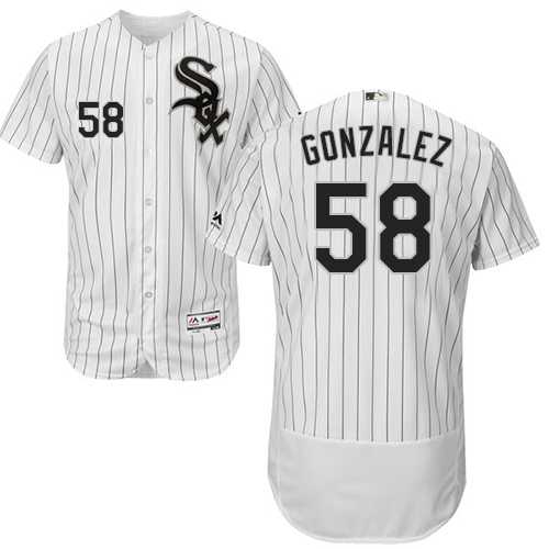 Men's Chicago White Sox #58 Miguel Gonzalez White(Black Strip) Flexbase Authentic Collection Stitched MLBs