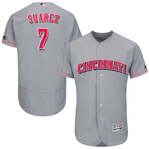 Men's Cincinnati Reds #7 Eugenio Suarez Grey Flexbase Authentic Collection Stitched MLB