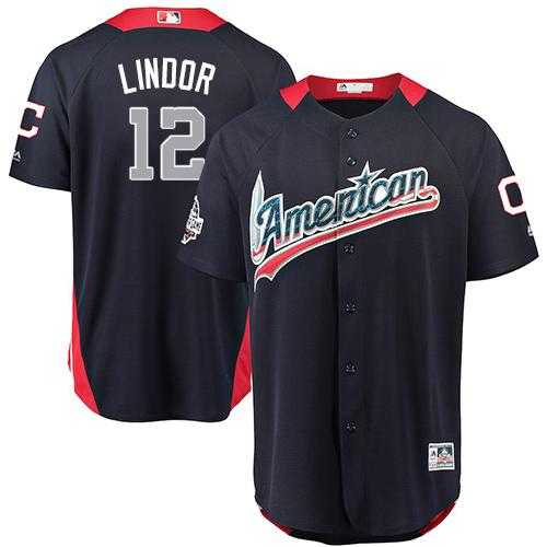 Men's Cleveland Indians #12 Francisco Lindor Navy Blue 2018 All-Star American League Stitched MLB Jersey
