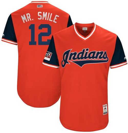 Men's Cleveland Indians #12 Francisco Lindor Red Mr. Smile Players Weekend Authentic Stitched MLB