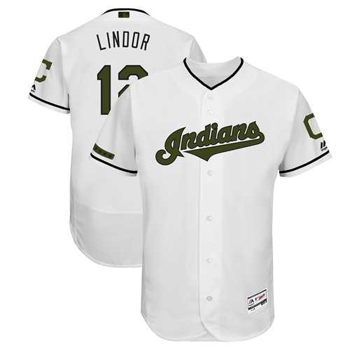 Men's Cleveland Indians #12 Francisco Lindor White Flexbase Authentic Collection 2018 Memorial Day Stitched MLB Jersey
