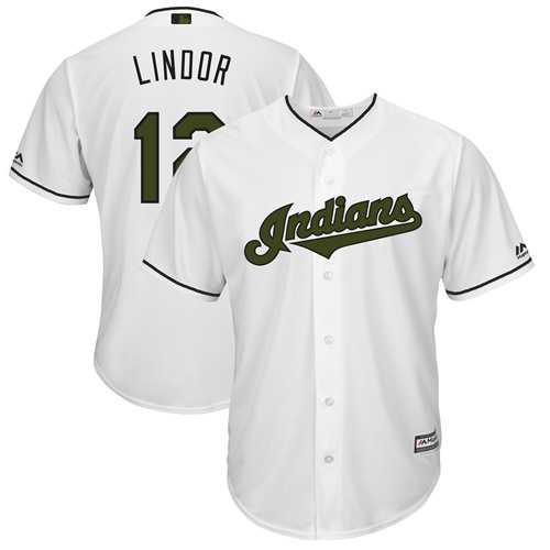 Men's Cleveland Indians #12 Francisco Lindor White New Cool Base 2018 Memorial Day Stitched MLB Jersey