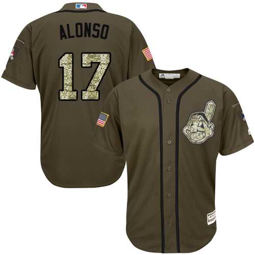 Men's Cleveland Indians #17 Yonder Alonso Green Salute to Service Stitched MLB