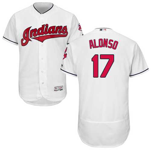 Men's Cleveland Indians #17 Yonder Alonso White Flexbase Authentic Collection Stitched MLB