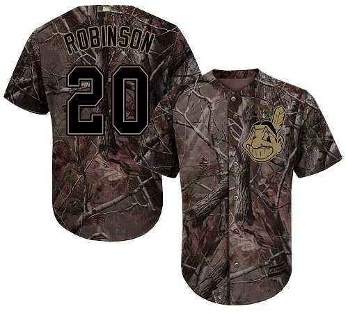 Men's Cleveland Indians #20 Eddie Robinson Camo Realtree Collection Cool Base Stitched MLB