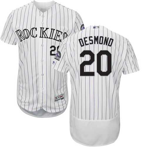 Men's Colorado Rockies #20 Ian Desmond White Strip Flexbase Authentic Collection Stitched MLB