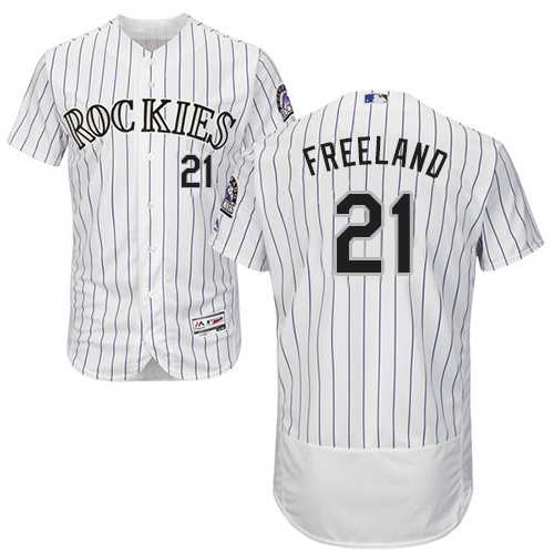 Men's Colorado Rockies #21 Kyle Freeland White Strip Flexbase Authentic Collection Stitched MLB Jersey