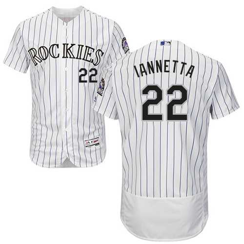 Men's Colorado Rockies #22 Chris Iannetta White Strip Flexbase Authentic Collection Stitched MLB Jersey