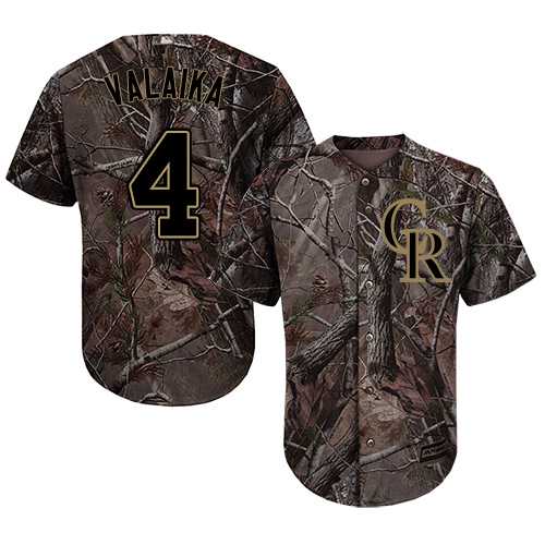 Men's Colorado Rockies #4 Pat Valaika Camo Realtree Collection Cool Base Stitched MLB Jersey
