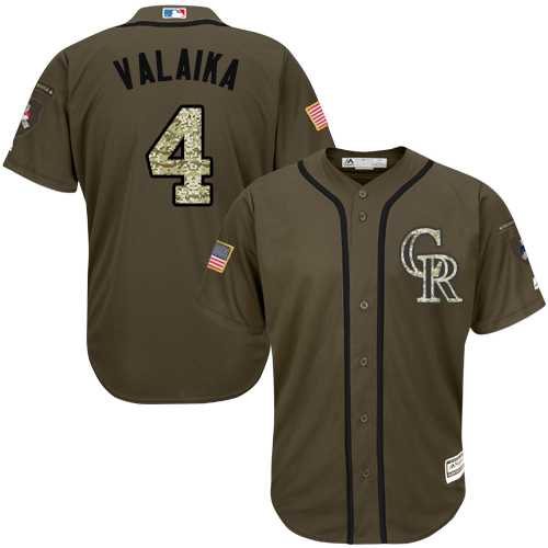 Men's Colorado Rockies #4 Pat Valaika Green Salute to Service Stitched MLB Jersey