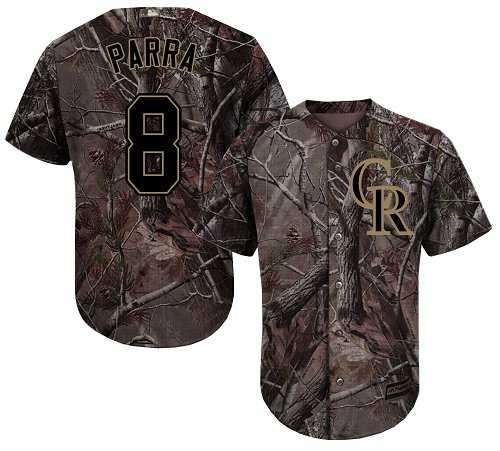 Men's Colorado Rockies #8 Gerardo Parra Camo Realtree Collection Cool Base Stitched MLB