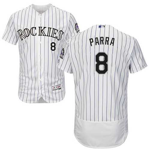 Men's Colorado Rockies #8 Gerardo Parra White Strip Flexbase Authentic Collection Stitched MLB