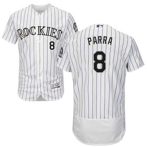Men's Colorado Rockies #8 Gerardo Parra White Strip Flexbase Authentic Collection Stitched MLB Men's Colorado Rockies #8 Gerardo Parra White Strip Flexbase Authentic Collection Stitched MLB