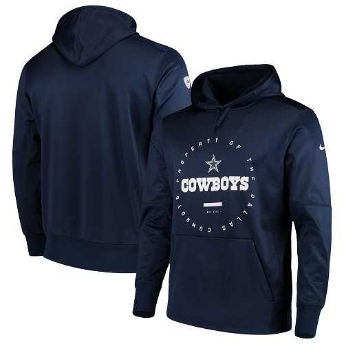 Men's Dallas Cowboys Nike Navy Sideline Property Of Wordmark Logo Performance Pullover Hoodie