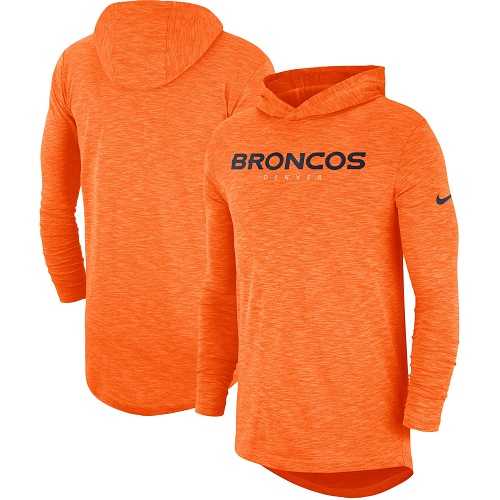 Men's Denver Broncos Nike Orange Sideline Slub Performance Hooded Long Sleeve T-shirt