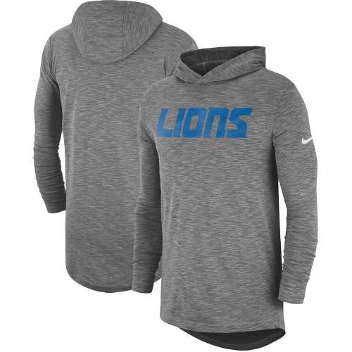 Men's Detroit Lions Nike Heathered Gray Sideline Slub Performance Hooded Long Sleeve T-shirt