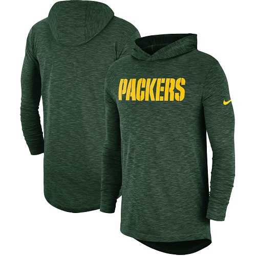 Men's Green Bay Packers Nike Green Sideline Slub Performance Hooded Long Sleeve T-shirt