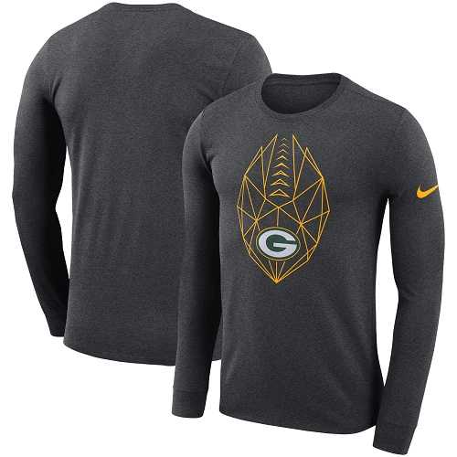 Men's Green Bay Packers Nike Heathered Charcoal Fan Gear Icon Performance Long Sleeve T-Shirt