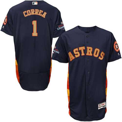 Men's Houston Astros #1 Carlos Correa Navy Blue FlexBase Authentic 2018 Gold Program Cool Base Stitched Baseball Jersey