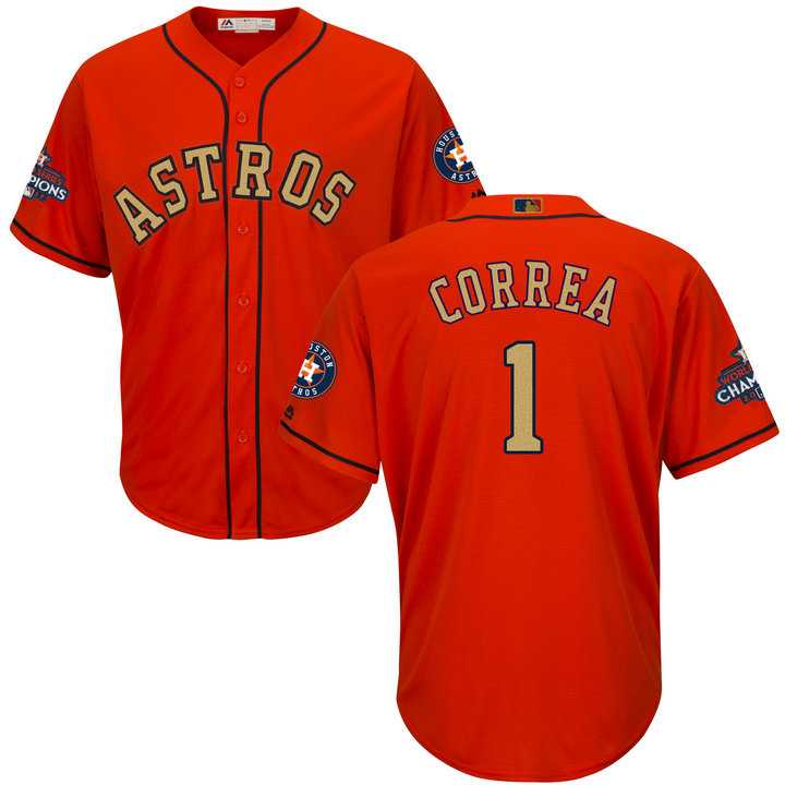 Men's Houston Astros #1 Carlos Correa Orange 2018 Gold Program Cool Base Stitched Baseball Jersey