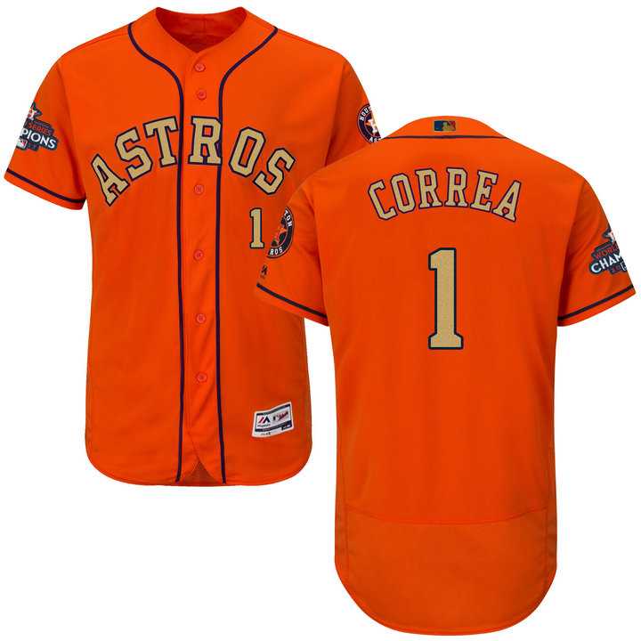 Men's Houston Astros #1 Carlos Correa Orange FlexBase Authentic 2018 Gold Program Stitched Baseball Jersey