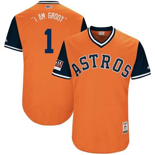 Men's Houston Astros #1 Carlos Correa Orange I Am Groot Players Weekend Authentic Stitched MLB