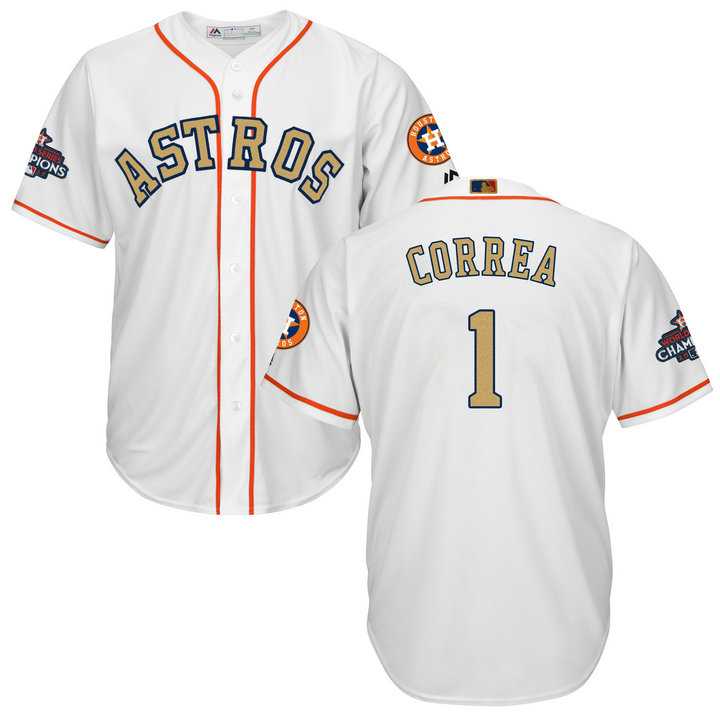 Men's Houston Astros #1 Carlos Correa White 2018 Gold Program Cool Base Stitched Baseball Jersey