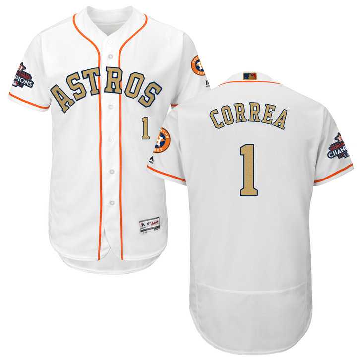 Men's Houston Astros #1 Carlos Correa White FlexBase Authentic 2018 Gold Program Stitched Baseball Jersey Men's Houston Astros #1 Carlos Correa White FlexBase Authentic 2018 Gold Program Stitched Baseball Jersey