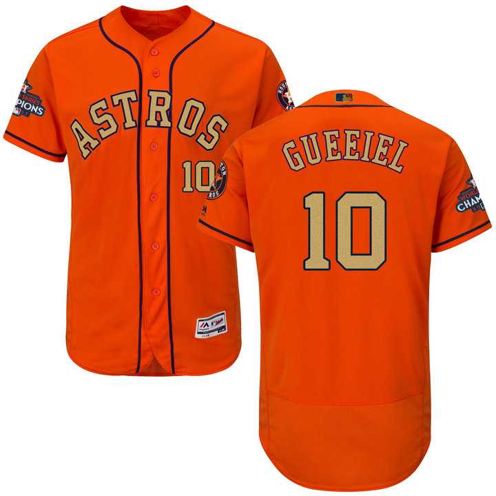 Men's Houston Astros #10 Yuli Gurriel Orange FlexBase Authentic 2018 Gold Program Stitched Baseball Jersey