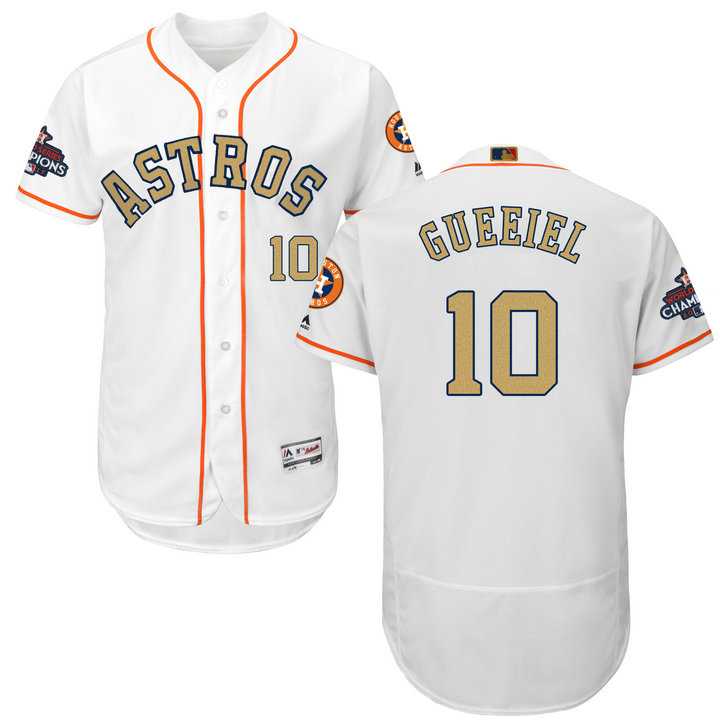 Men's Houston Astros #10 Yuli Gurriel White FlexBase Authentic 2018 Gold Program Stitched Baseball Jersey