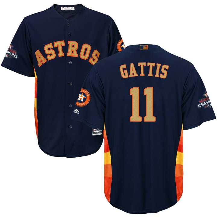 Men's Houston Astros #11 Evan Gattis Navy 2018 Gold Program Cool Base Stitched Baseball Jersey