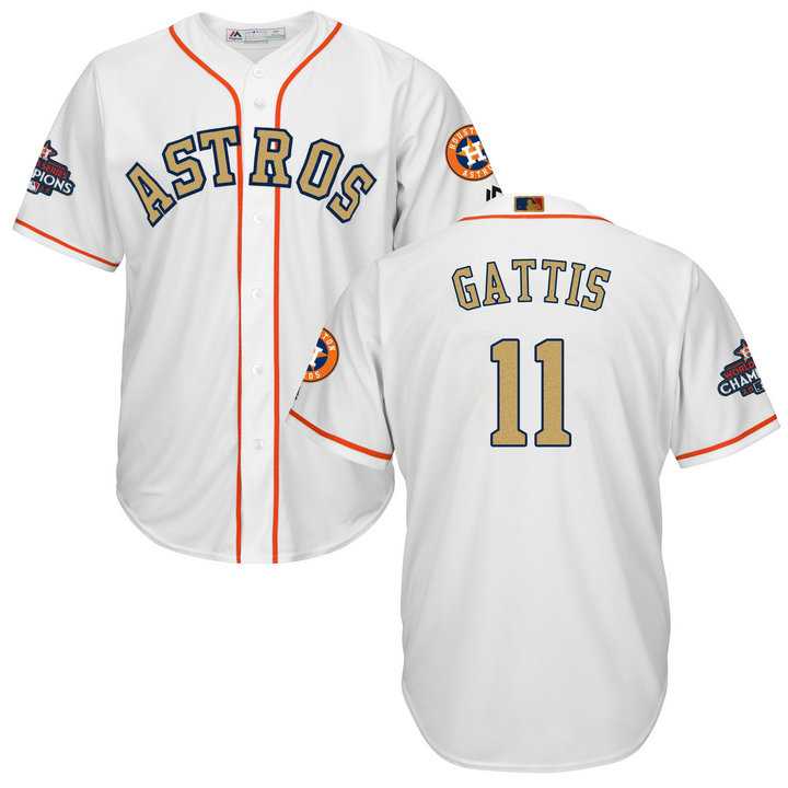 Men's Houston Astros #11 Evan Gattis White 2018 Gold Program Cool Base Stitched Baseball Jersey
