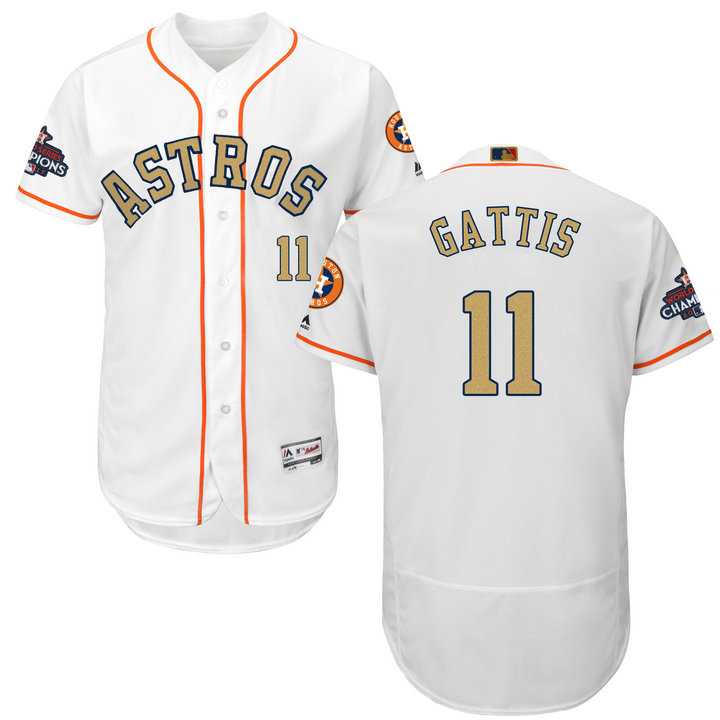 Men's Houston Astros #11 Evan Gattis White FlexBase Authentic 2018 Gold Program Stitched Baseball Jersey
