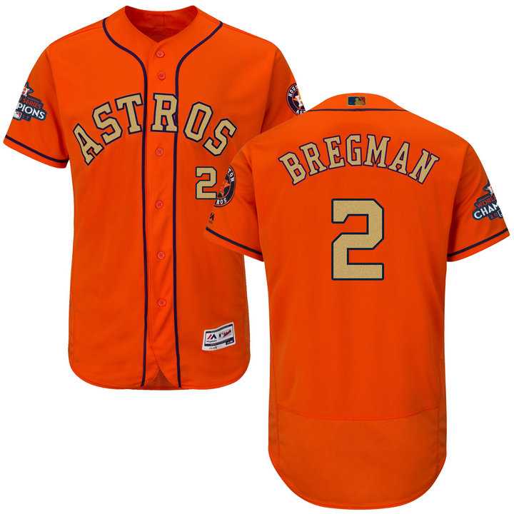 Men's Houston Astros #2 Alex Bregman Orange FlexBase Authentic 2018 Gold Program Stitched Baseball Jersey