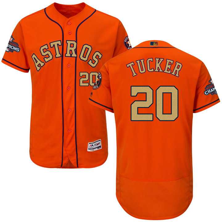 Men's Houston Astros #20 Preston Tucker Orange FlexBase Authentic 2018 Gold Program Stitched Baseball Jersey