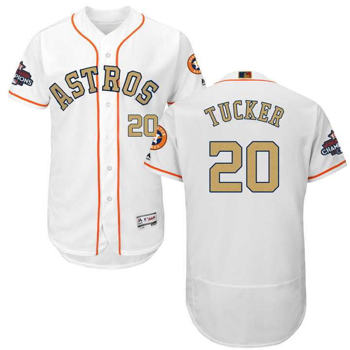 Men's Houston Astros #20 Preston Tucker White FlexBase Authentic 2018 Gold Program Stitched Baseball Jersey
